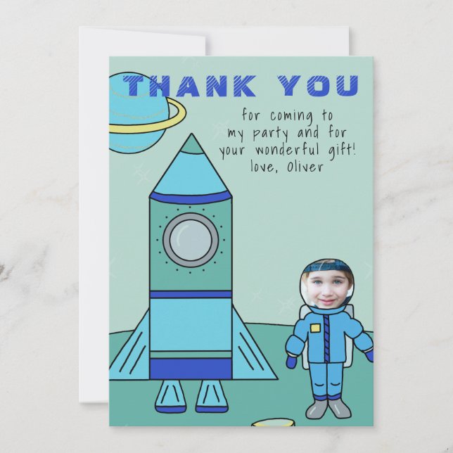 Astronaut Boy Moon Insert your Face Thank You Card (Front)