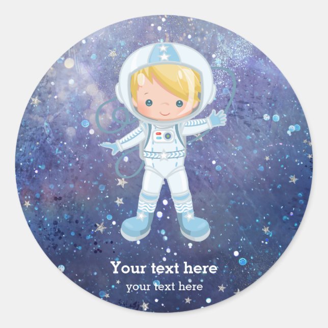 Astronaut boy Outer Space Classic Round Sticker (Front)
