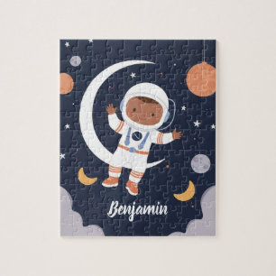 Astronaut Boy Outer Space Personalized Kids Jigsaw Puzzle