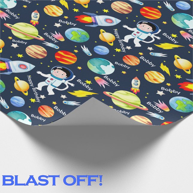 Astronaut Boy's Personalize Name Rocket Man Wrapping Paper (Creator Uploaded)