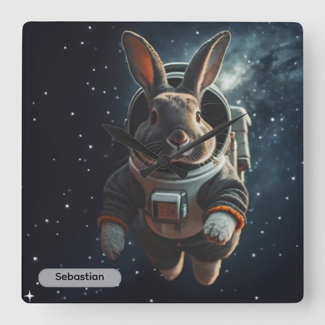 Astronaut Bunny Space Surreal Animal Custom Square Wall Clock (Front)