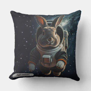 Astronaut Bunny Space Surreal Animal Custom Throw Pillow