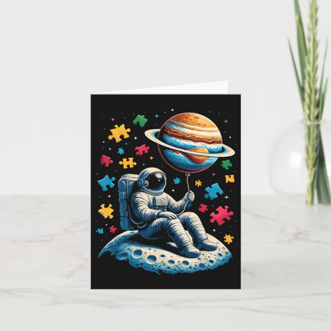 Astronaut Bylloon Autism Awareness Space  Card (Front)