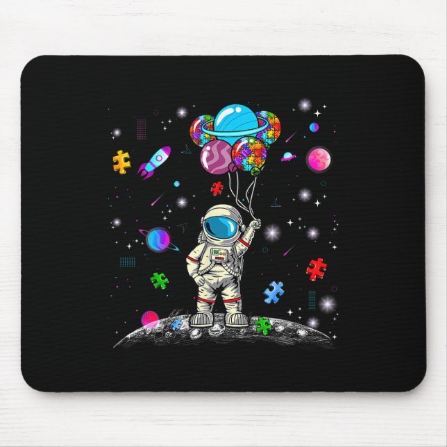 Astronaut Bylloon Puzzle Space Autism Awareness Fo Mouse Pad (Front)
