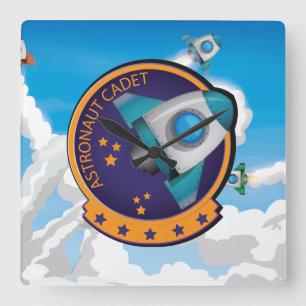 Astronaut Cadet Badge Square Wall Clock