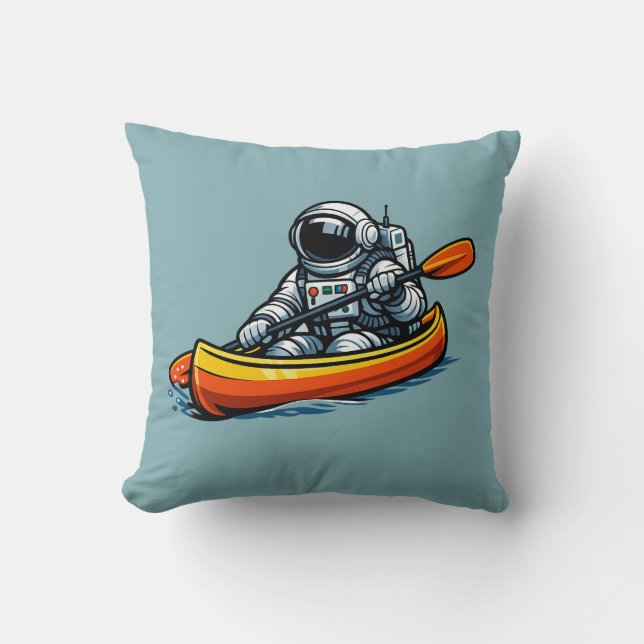 Astronaut Canoeing Throw Pillow (Front)