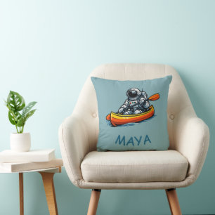Astronaut Canoeing Throw Pillow