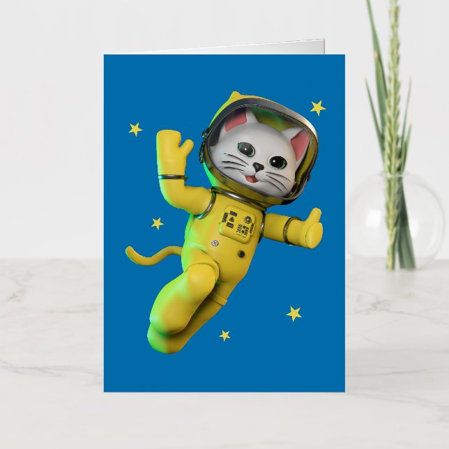 Astronaut Cat  Cartoon Foil Greeting Card (Front)