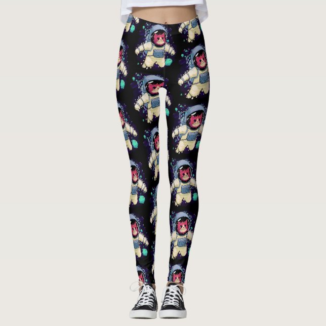 Astronaut Cat colourful Leggings (Front)