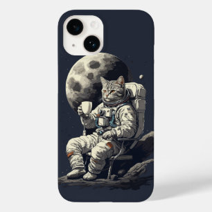 Astronaut Cat Having Cup of Coffee Case-Mate iPhone 14 Case