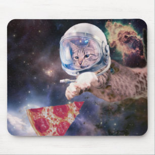 Astronaut cat hunting a pizza slice mouse pad