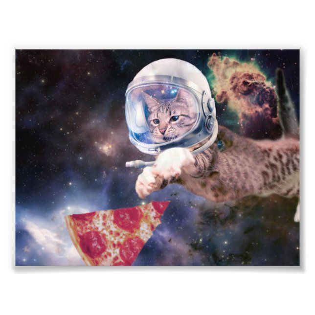 Astronaut cat hunting a pizza slice photo print (Front)