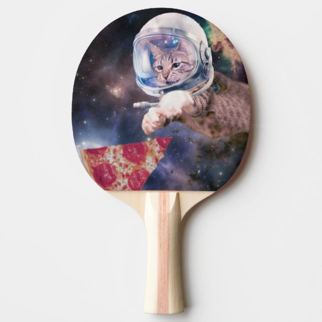 Astronaut cat hunting a pizza slice ping pong paddle (Front)