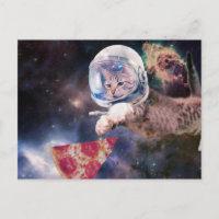 Astronaut cat hunting a pizza slice