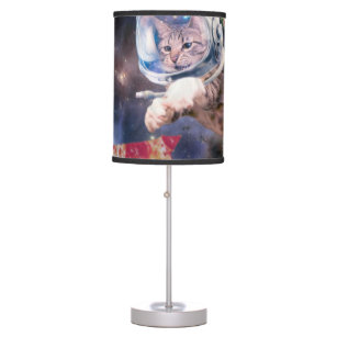 Astronaut cat hunting a pizza slice table lamp