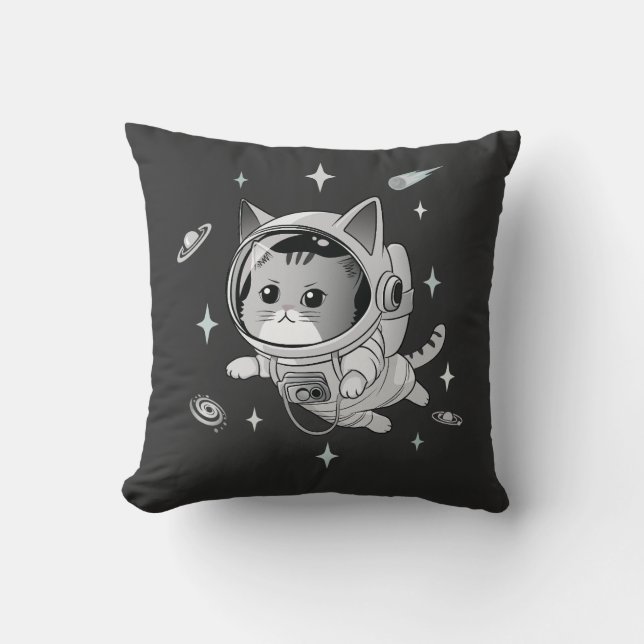 Astronaut Cat in Space Cute Cat Throw Pillow (Front)