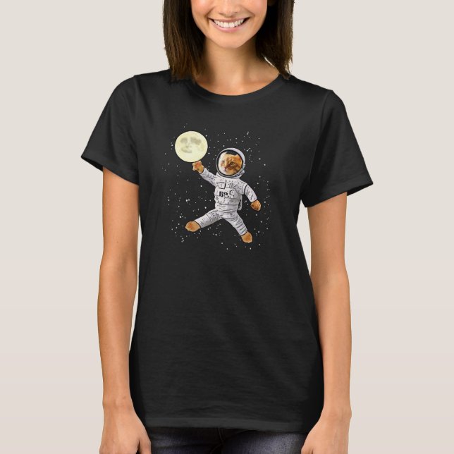 Astronaut Cat in Space Playing With the Moon T-Shirt (Front)