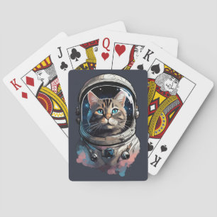 Astronaut Cat In Space Watercolor Art Playing Cards