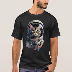 Astronaut Cat In Space Watercolor Art T-Shirt