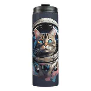Astronaut Cat In Space Watercolor Art Thermal Tumbler