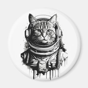Astronaut Cat Ink Art Magnet