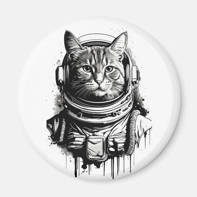 Astronaut Cat Ink Art Magnet (Front)