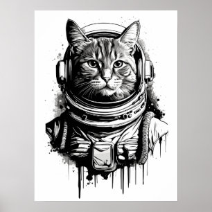 Astronaut Cat Ink Art Poster
