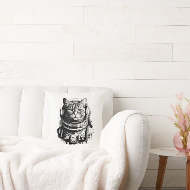 Astronaut Cat Ink Art Throw Pillow (Couch)