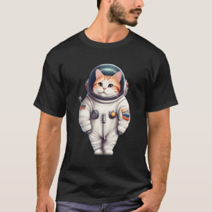 Astronaut Cat Kitten Us Flag Astronomy Space Scien T-Shirt
