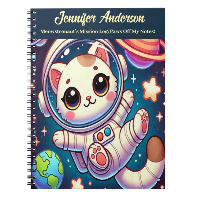 Astronaut Cat Notebook Customizable Name & Title (Front)