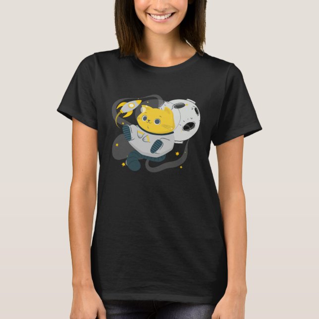 Astronaut Cat Or  Space Cat On Galaxy Kitten T-Shirt (Front)