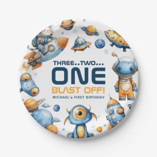 Astronaut Cat Outer Space Blast Off 1st Birthday  Paper Plate