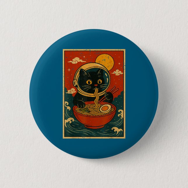 Astronaut Cat Ramen Japanese Graphic Tees Men Wome 2 Inch Round Button (Front)