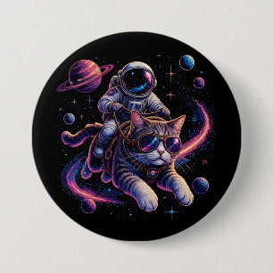 Astronaut cat riding through space 3 inch round button