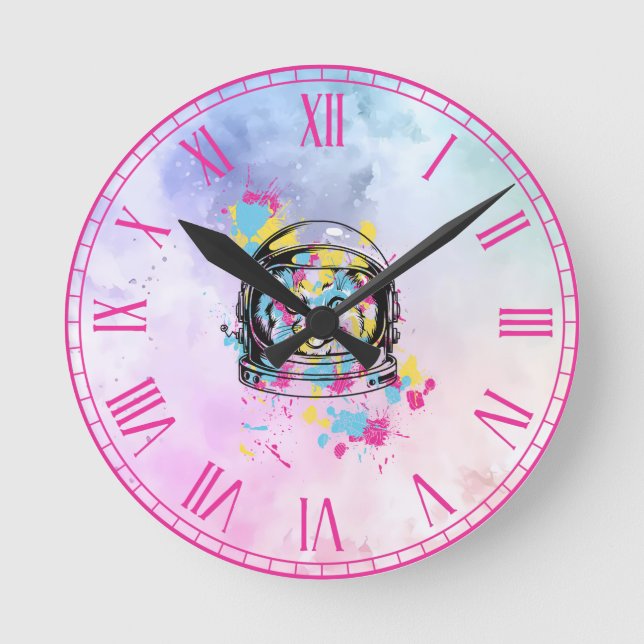 Astronaut Cat Round Clock (Front)
