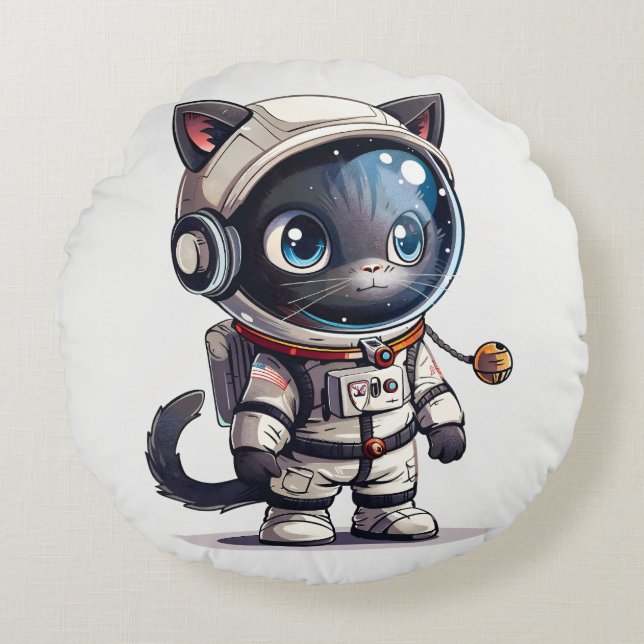 Astronaut Cat Round Pillow (Front)