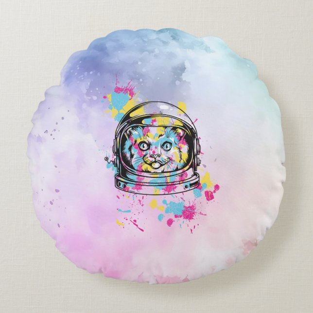 Astronaut Cat Round Pillow (Front)