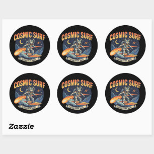 Astronaut Cat Surfing comic waves  Classic Round Sticker