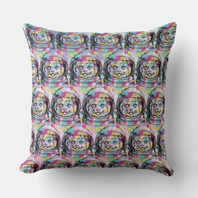 Astronaut Cat Throw Pillow (Front)