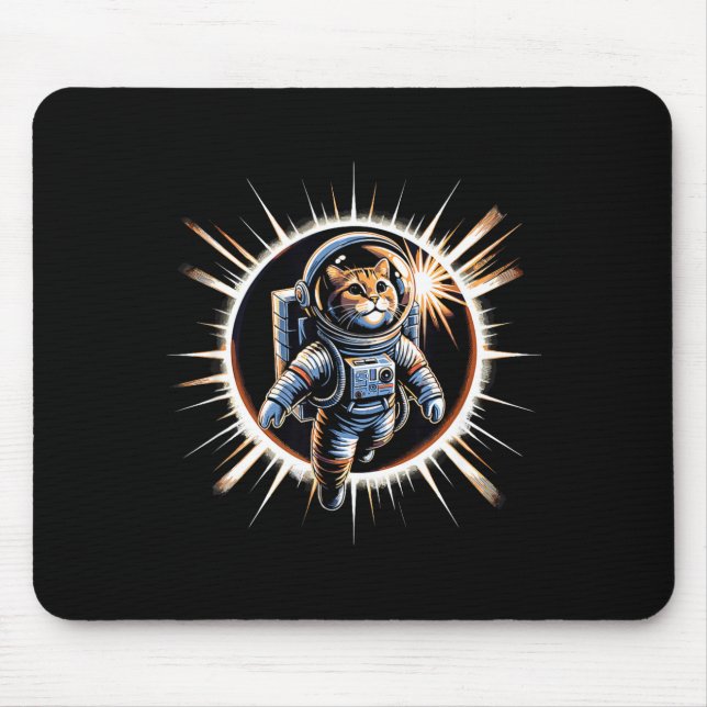 Astronaut Cat Total Solar Eclipse Illustration Mouse Pad (Front)