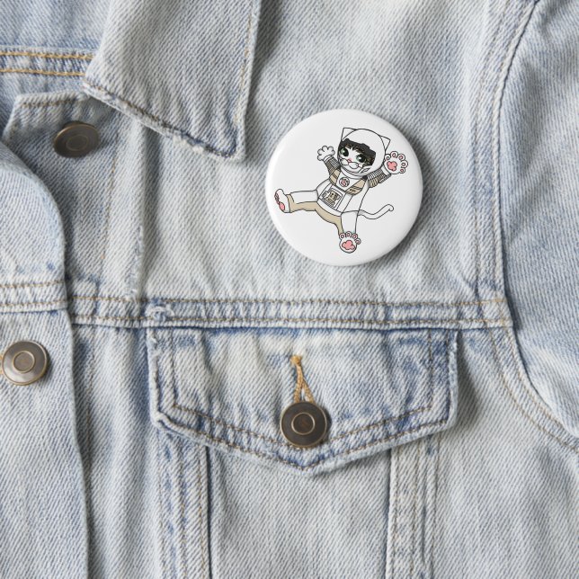 Astronaut Cat (White) Can Badge 2 Inch Round Button (In Situ)