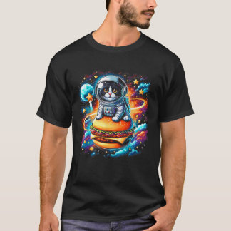 Astronaut Cat With Cheeseburger Funny Outfits For T-Shirt