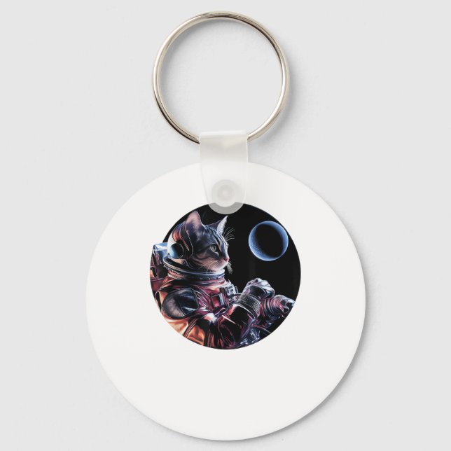 Astronaut Cat with Planet  Keychain (Front)