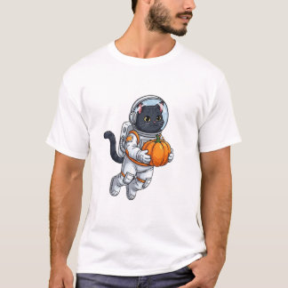 Astronaut Cat with Pumpkin T-Shirt