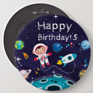 Astronaut child on the moon, monogrammed name 6 Inch Round Button