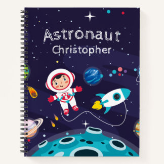 Astronaut child on the moon, monogrammed name Notebook