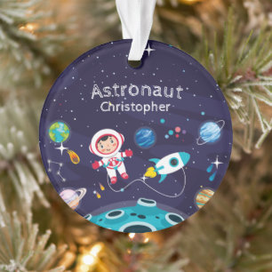 Astronaut child on the moon, monogrammed name ornament