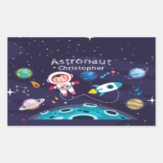 Astronaut child on the moon, monogrammed name sticker