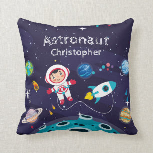 Astronaut child on the moon, monogrammed name throw pillow