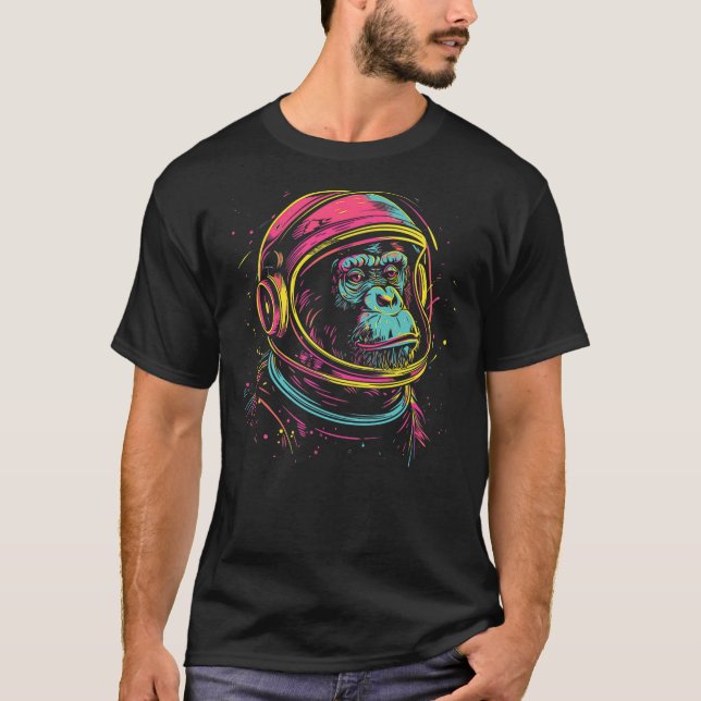 Astronaut Chimp Monkey, Spaceman Chimp Neon design T-Shirt (Front)